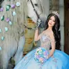 Сияющее небесно-голубое милое платье Quinceanera 2024, бальное платье с 3D цветами, сладкое платье для выпускного вечера 15–16 лет, платья для девочек