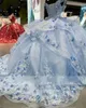 Princess Ball Blue Sky Gown Dresses 2023 Flowers Lace Appliques Sweet 16 Dress Vestidos de Quinceanera Corset