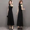 Casual Dresses Black Chiffon Dress Female Summer Waist Was Thin 2023 Long Section V-neck Strapless Sexy Halter