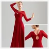 Scen Wear Standard Ballroom Dress for Women Dance Clothes Claret Tango Dancing Waltz Rumba Mesh Stitching