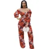 Summer Sexiga kvinnors jumpsuits Rompers trycker utanför axeln långärmad jumpsuit med hög midjabyxor passar ZH2847 Casual Fashion Leisure Street uppsättningar