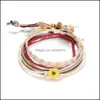 Charm Bracelets 5Pcs Layered Set Stackable Wrap Bohemian Daisy Leather Cord Bracelet Adjustable Bead Female Girl Drop Delivery Jewelr Dhxro