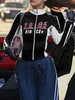 レディースジャケットスイートタウンジップアップモトバイカーレーシング女性テックウェアコントラストステッチパッチワークフルスリーブクロップコートY2K秋の服230228