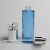 Бутылки для хранения 100 мл стеклянной бутылки туман -туман Blue Lotion Contain с серебряной крышкой