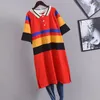 Women's T Shirts 2023 Summer Women Simple Color Contrast Stitching Striped Oversize Shirt Thin Loose Dress