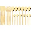 Set di stoviglie Specchio 24 pezzi Posate d'oro Stoviglie da cucina Coltello in acciaio inossidabile Forchette Cucchiai Argenteria Posate per la casa 230228