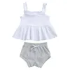 Kledingsets 2 stks babymeisjes Ruches massieve kleur Suspender rok top veter stretch taille shorts pak zomer