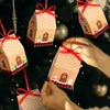 Hediye Sargısı 24 PCS Noel Şeker Çantaları Ev şekli kutusu kurabiye çantası paketleme kutuları Halatlarla Noel Dekorasyonları Yıl 230227