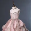 2024 Vestido de fiesta Vestidos de niña de flores para boda Collar de plumas con lentejuelas Rhinestones Vestido de desfile para niños Fiesta de cumpleaños de niña con cuentas Fiesta de cumpleaños Vestidos de Navidad