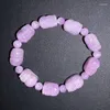 Strand Light Pink Purple Spodumene Natural Crystal Stone Carved Pixiu Beaded Feng Shui Bracelet For Women Girl Fashion Jewelry