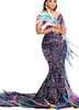 2023 Arabic Aso Ebi Colorful Mermaid Prom Dresses Feather Sequined Lace Evening Formal Party Second Reception Birthday Engagement 1993