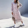 Casual Dresses 2023 Autumn Elegant Wrap V Neck Party Dress Retro Loose Ruffle Long Sleeve Maxi Women Fashion Floral Print