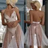 Abito da damigella d'onore Donne sexy Sleepwear Scollo a V Senza spalline Backless Custom Made Raso e tulle Perle Accappatoio Al ginocchio