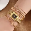 Relógios de pulso de relógios de pulso para mulheres bracelete de luxo presente senhoras simples retangular dourado