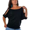 Women's Blouses Women's Sexy Round Neck Shoulder Leakage Iron Ring Short Sleeve T-Shirt Top Women Casual Blouse Tops