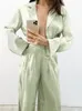 Womens Two Piece Pants Tossy Sparkly French Set Loose Wid Down Collar Shirt Top and Wide Leg S Casual Chic Suits 230227