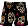 Heren shorts schedel grafisch strand 3D -patroon donkere schedelbordshorts mannen/vrouwen skelet hiphop korte broek plus size kledingmensen