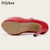 Dress Shoes Eilyken New Design Platform Women Pump Shoes Black Red Elegant Shallow Buckle Strap Super High Heels Wedding Ladies SandalsL230227