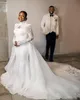 Элегантные свадебные платья русалки с длинными рукавами с блестками с блестящими шейками приспособления к пуговицам свадебных платье