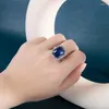 Cluster Rings OL 925 STERLING для женщин с синим большим сапфиром