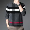 Men's Sweaters Fashion High End Designer Brand Mens Knit Patchwork Wool Pullover Sweater Crew Neck Autum Winter Casual Jumper Mens Clothes 230228