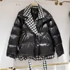 Femmes laine mélanges hiver 2023 femme chaud Parkas pied de poule Patchwork brillant vers le bas rembourré manteau avec ceintures noir à manches longues femmes coton Outwear 230227