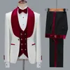 Męskie garnitury Blazery granatowe aksamitne mężczyźni Slim Fit Mężczyzna elegancki ślub ślubny Tuxedos Codtume Homme Mariage 3pcsblazerpantsvest 230227