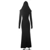 Casual Dresses Puloru Gothic Black Hooded Wrapped Long Grunge Punk Style Streetwear Women Sleeve Fishtail Dress Harajuku Outfit