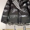 Femmes laine mélanges hiver 2023 femme chaud Parkas pied de poule Patchwork brillant vers le bas rembourré manteau avec ceintures noir à manches longues femmes coton Outwear 230227