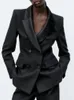 Damen Anzüge Blazer Kumsvag Herbst Frauen Satin Blazer Mäntel Anzug Casual Schwarz Zweireiher Weibliche Elegante OL Blazer Oberbekleidung Kleidung 230228