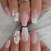 False Nails 24PCSフランスのグラデーションシニーフラワーショートフェイク