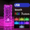 Lampe de bureau LED romantique en cristal Rose, chargeur USB, décoration de Bar de chambre à coucher, veilleuses RGB avec télécommande, lampe de Table de Projection