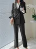 Womens Suits Blazers Women TwoPiece Set Pantsuit Office Ladies Elegant Blazer Suit Female Casual Jacket Workwear Business Clothes 230227