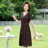 Casual Dresses Short Sleeve Midi Dress Women Long Summer Elegant V-ringning Vintage Mesh Stitching for Womencasual