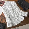 Blouses Shirts Modelutti voor dames Modelutti Spring Summer Fashion Lange Mouw Rapel Striped Shirt Woman Loose Blouses Wild Simple Casual Tops Vrouw 230228