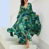 Robes décontractées femmes mode col en v robe Sexy été dos nu imprimé bohème plage à manches longues femme fête Maxi Ropa Mujer