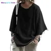 Men's T-Shirts Summer Men T-shirt Trendy Cotton Bnd Solid Color Loose Streetwear Long Seve Round Neck Burrs Edge Top Ma Clothes Plus Size 0228H23