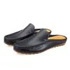 Slippers High Quality Men Hollow Breathable Leather Sandals Casual Mules Summer Shoes Luxury Male FootwearSlippers