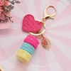 Keychains Women Macaron Cake Keychain PU Love Alloy Leaf Key Chain Charm Bag Pendant Ring Party Gift Jewelry K3006
