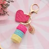 Porte-clés femmes Macaron gâteau porte-clés PU amour alliage feuille porte-clés breloque sac pendentif anneau fête cadeau bijoux K3006