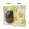 Storage Bags 100Pcs Clear Plastic Green Leaf Printed Bag With Window Self Grip Seal Tear Notch Reusable Food Candy Pouches