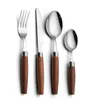 Serisuppsättningar 24/16st Natural Wood Handle Table Set Stainless Steel Flatware Knife Fork Spoon Gold Cotlary Dinner Diskmaskin Safe