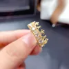 Cluster Rings Crown Style Crackling Moissanite Gemstone Ring For Women Jewelry Engagement Real 925 Silver Gold Plated Birthday Gift