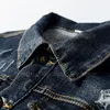 Erkek Trailtsits Koyu Mavi Moda Setleri Bahar Sonbahar Mektup Yıldız Baskı Denim Ceket Pantolon Sıradan İnce Çift Kotu Takım Ropa Hombre