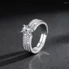 Bröllopsringar Design Copper Korea Style Shining for Women Prong Sätt kubiskt Zirconia Silver och Golden Color Cocktail Ring