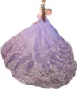 2023 Charro Mexican Vestidos de 15 Anos Lilac Quinceanera Dresses with Cape Floral Applqiue Corset Sweet 16 Dress Abiti Da Cerimonia