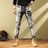 Herr jeans vårhöst denim byxor män 2000 -talskläder koreansk stil polerad mode last stretch smal lapptäcke avslappnade byxor 230227