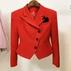 Dames pakken Blazers High Street Est Fashion Designer Jacket Dames Lapel Tuxedo Slim Fitting Red Short Blazer 230228