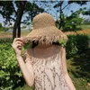 ワイドブリムハット天然タッセルストローサンハット女性夏の大きな麦わら帽子ワイドブリムフロッピービーチハットハンドウェーブファッションパナマキャップG230227