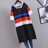 Women's T Shirts 2023 Summer Women Simple Color Contrast Stitching Striped Oversize Shirt Thin Loose Dress